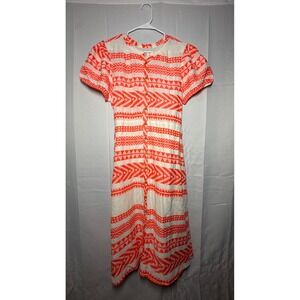 dRA Los Angeles Midi Dress Medium Orange White Geometric Button Front Tie Waist